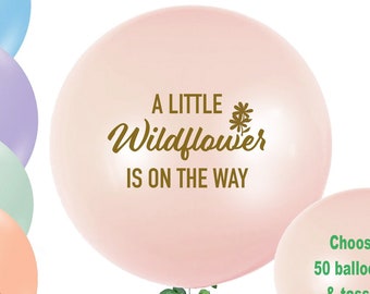 A Little Wildflower is on the Way Baby Shower Party Balloon for a Girl or Boy, Baby Shower Sign Decor, Welcome Announcement Balloon Tassels