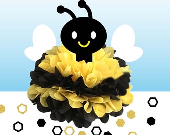 Bee Pom Poms Party Centerpiece, Tissue Paper Decoration for Birthday Decor Baby Shower Surprise Party Decor Yellow and Black Bumble Bee