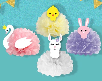 Easter Centerpiece, Bunny pom, Chick, Llama decor, Swan Princess, Baby Shower ideas, Gender Reveal party decor, choose your colors