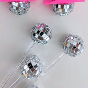 Whaline 4 Sets Disco Ball Cups Disco Mirror Ball Straws Disco Ball Stirrers  Set 20oz Silver