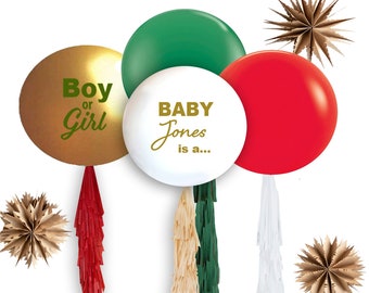 Christmas Gender Reveal Balloon, Natural Gender Reveal Ideas,  Red, Green & gold Gender Reveal, Gingerbread Party Decor confetti