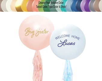 Baby Announcement balloon sign, baby number 2, 3, 4 Big Sister / Brother 3 ft, shower Welcome Baby Personalized Jumbo Balloons with Tassels