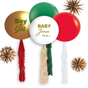 Christmas Gender Reveal Balloon, Natural Gender Reveal Ideas,  Red, Green & gold Gender Reveal, Gingerbread Party Decor confetti