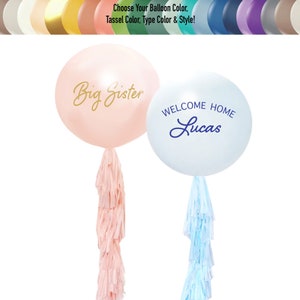 Babymitteilungsballonzeichen, Babynummer 2, 3, 4 große Schwester / Bruder 3 ft, Dusche Willkommens-Baby-personalisierte Jumbo-Ballons mit Quasten