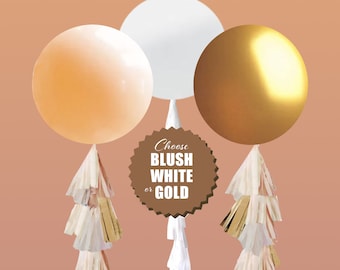 Gold Gender Reveal Balloon with Confetti and Tassel, Gold, Blush, Tan, Ivory White Balloon Gender Ideas, Modern Gender Reveal Balloon Kit