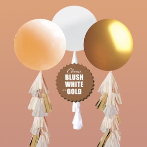 Gold Gender Reveal Balloon with Confetti and Tassel, Gold, Blush, Tan, Ivory White Balloon Gender Ideas, Modern Gender Reveal Balloon Kit image 1