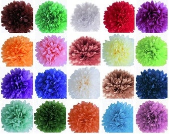5 Tissue Paper Pom Poms. Five Piece Set Pick Your Colors- Weddings - Bridal Shower - Decorations - Birthday - Nursery - Party Decorations