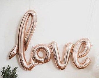 Valentines Giant Love Script Balloon in Rose Gold, Hot pink, Pink, Gold or R ed for Wedding Day Decor, Engagement Party, Bachelorette party