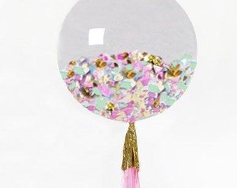 Confetti Balloon Giant Balloon with Tassel and Confetti Custom Colors 36" Balloon garland, pink, mint and gold first birthday baby shower