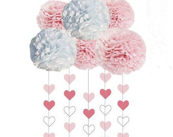 Cloud Baby Shower Decorations, Rain Cloud Pom Birthday Decor, Gender Reveal Party Decorations, raindrop garland Westher party
