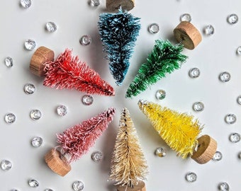 Bottle Brush tree set, Miniature Christmas Tree, Dyed Bottle Brush Tree, Sisal Pine Tree, Miniature Rainbow Decor, Holiday Mantel Decor