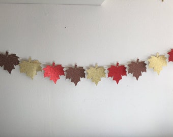 Fall Leaf Garland Backdrop Banner Maple Leaf Banner Happy Thanksgiving Banner Glitter Canadian Banner Decoration Fall Leaves Banner