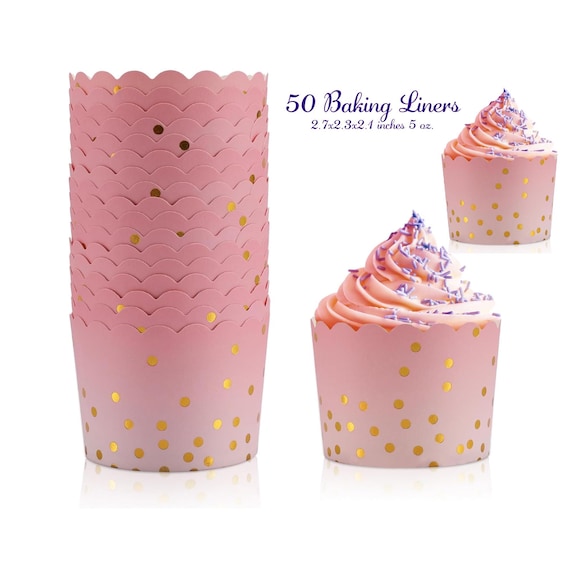 Baking Cupcake Cups in Pastel Pink and Gold 5oz. Fall Pumpkin or Halloween Thanksgiving,Pastel Party, Hello Pumpkin Baby Shower