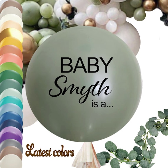 Personalized Gender Reveal Balloon w/ Tassels, Giant 3 Foot (36") Olive, Willow, Eucalyptus, Blush, Tan, Neutral Color Custom Name Lettering