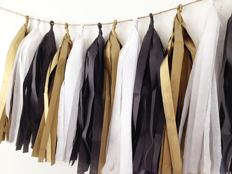 Black White and Gold Tassel Garland Tissue Tassel 2023 New Etsy