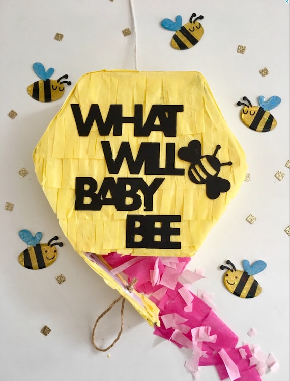 Gender Reveal Bee Theme Piñata Pull String, Hexagon Block reveal ideas, What Will It Bee Piñata, Baby Be Party Decorations bee theme