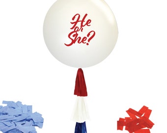 Fourth of July Gender Reveal Balloon, Cake Topper Decor, Red, White & Blue Balloons,Tissue Poms, Party Kit, Balloon Decorations, BBQ Party