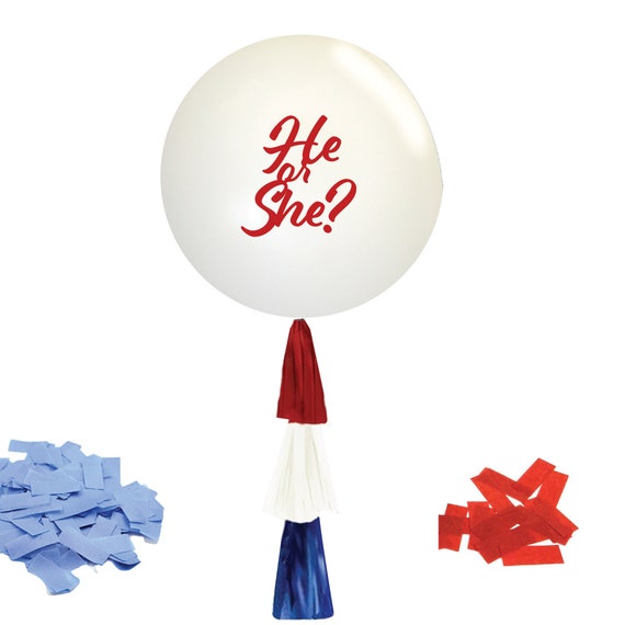 Fourth of July Gender Reveal Balloon, Cake Topper Decor, Red, White & Blue Balloons,Tissue Poms, Party Kit, Balloon Decorations, BBQ Party