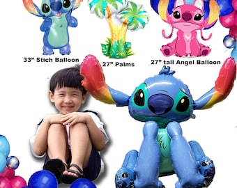 Stitch Balloons, Angel Disney Balloons, Balloon Arch,Birthday Number Balloon Decor, Airwalker Pink and Blue Gender Reveal