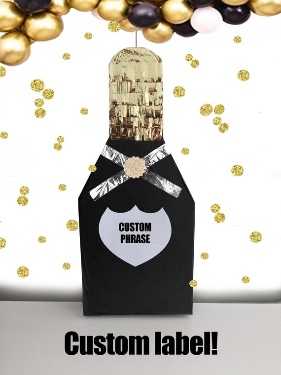 Custom Party Champagne Bottle  Piñata,  HUGE Ready to ship , Custom label, Bachelorette, birthday Pink Champagne bash piñata games