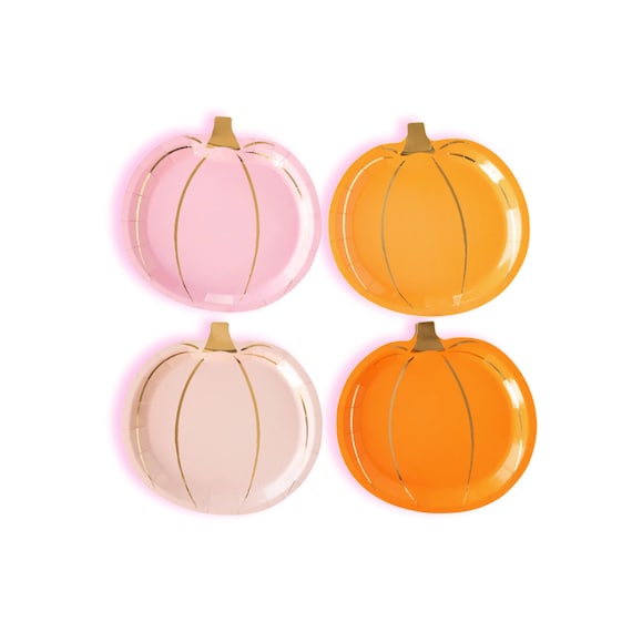 Pink Halloween Pumpkin Plates 8ct, Pastel Halloween Party Plates and Napkins Halloween Tableware, Spooktacular Birthday