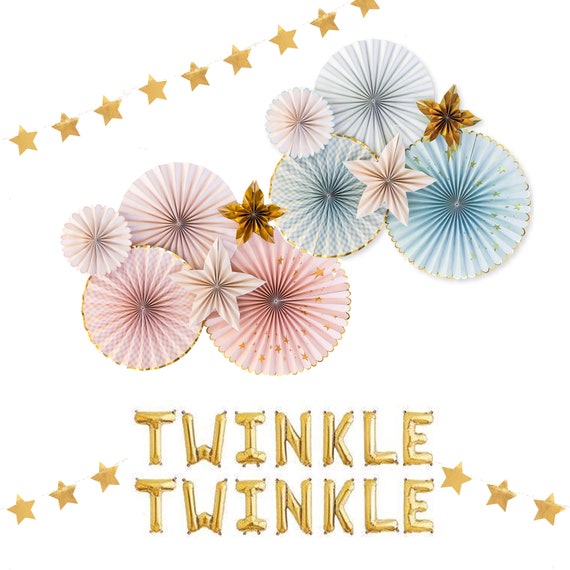 Twinkle Little Star Fans Backdrop Decor, Gender reveal ideas, Light Blue and Pink Twinkle Banner, Baby Shower Decorations, star banner