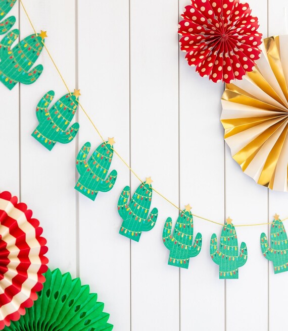 Cactus Christmas Cactus Tree Banner Sign, Lighted Cactus Holiday Garland, Vintage Style Green Cactus, Nostalgic decor, desert holiday decor