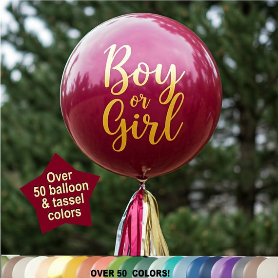Gender Reveal Jumbo Balloon w/ or w/o Tassels & Confetti, Giant 3 Foot 36” Balloon Christmas, holiday winter. 50 Party Colors Wine, Magenta