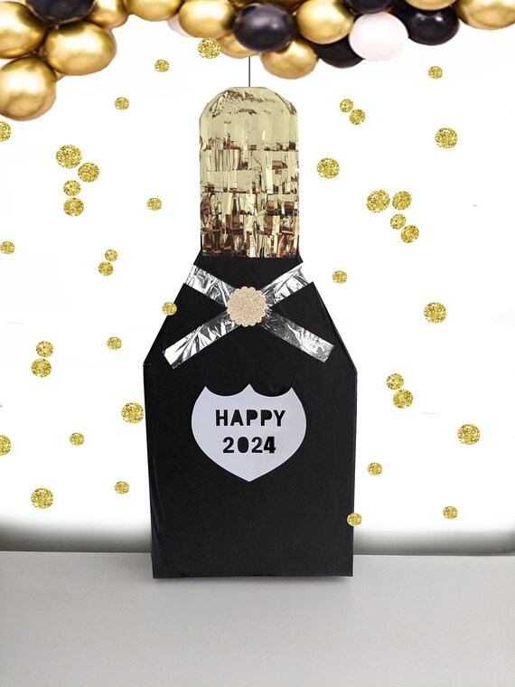 Happy New Years Eve Champagne Bottle Piñata, New years eve party decoration, 2024 Custom label, Bachelorette, birthday, bash piñata