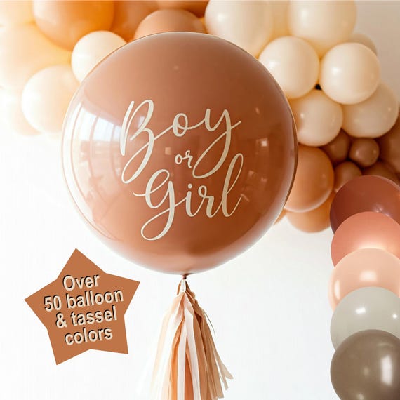 Gender Reveal Jumbo Balloon w/ or w/o  Tassels & Confetti, Giant 3 Foot (36”) Balloon - Blush, Natural, Neutral, Tan, Beige. 50 Party Colors