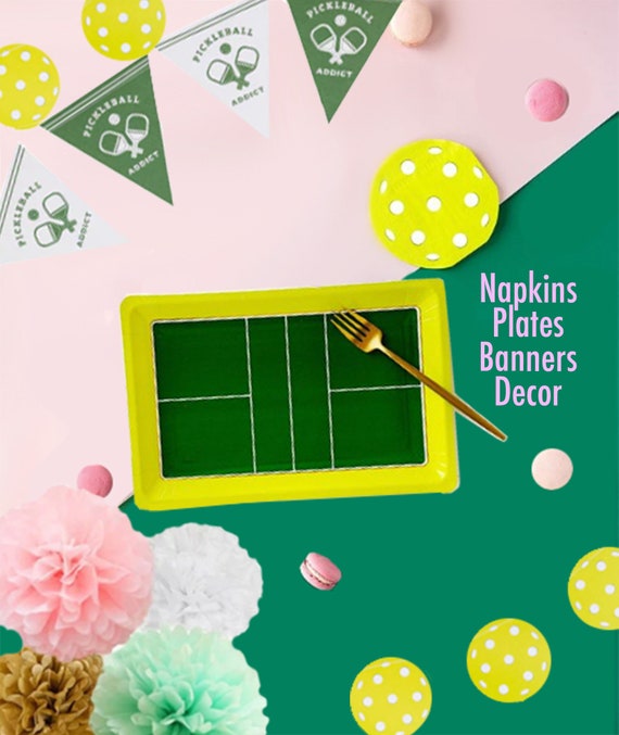 Pickleball Court Plates - Pickleball Bachelorette, Birthday,  Party Decorations, Appetizer Trays, Large Paper Plate Party Supplies