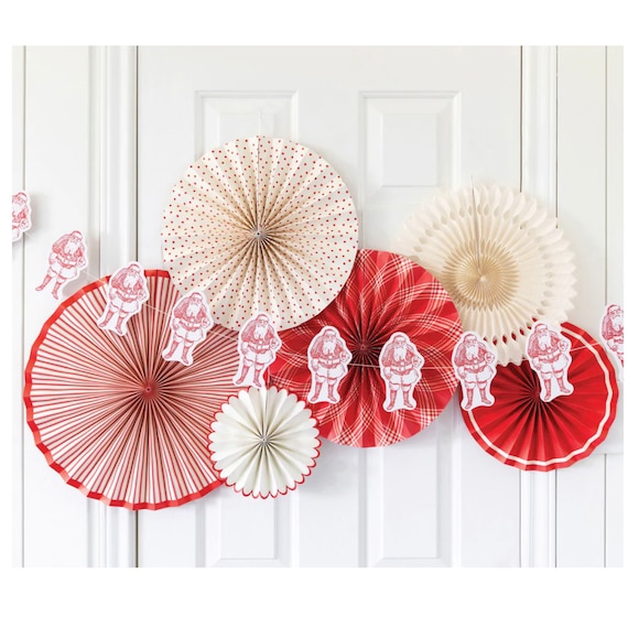 Christmas party fans decor, holiday red and white party decor, Nutcracker Ballet Birthday Party, Santa Christmas Decor
