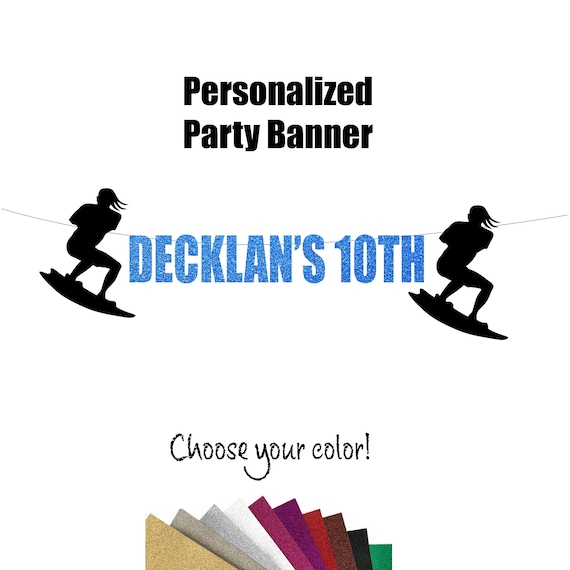 Wakeboarding Birthday Party Banner, Personalized  Name and Number. Lake Life, Kids Summer Boating Water Skiing, Wake Surfing