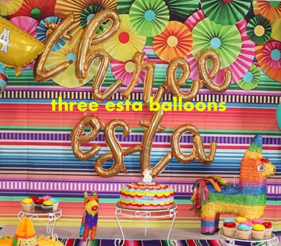 Three Esta Banner Balloon Decorations, Fiesta Birthday Party, Cinco De Mayo Decorations, Taco bout a Party decor, Mexican Paper Flowers