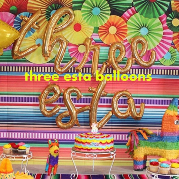 Three Esta Banner Balloon Decorations, Fiesta Birthday Party, Cinco De Mayo Decorations, Taco bout a Party decor, Mexican Paper Flowers