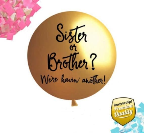 Little Sister or Brother with tassels, Gender Reveal Balloon, Sibling We're Having Another, Baby Announcement Balloon Big Sister Brother