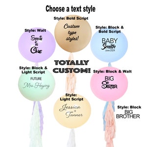 Personalized Jumbo Balloons wTassels 3 ft Giant Pastel Pink, Blue, Mint, Purple, Yellow for Baby Shower, Wedding, Birthday Custom Lettering image 5