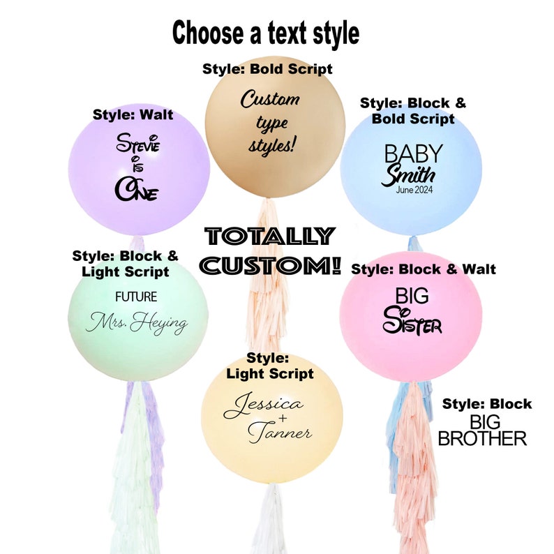 Personalized Jumbo Balloons wTassels 3 ft Giant Pastel Pink, Blue, Mint, Purple, Yellow for Baby Shower, Wedding, Birthday Custom Lettering image 5