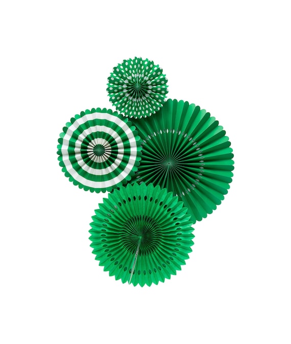 Green Fans for Mardi Gras, Fat Tuesday, Easter Backdrop, Green Paper Medallions, Natural Evergreen Party Decorations Paper Fans