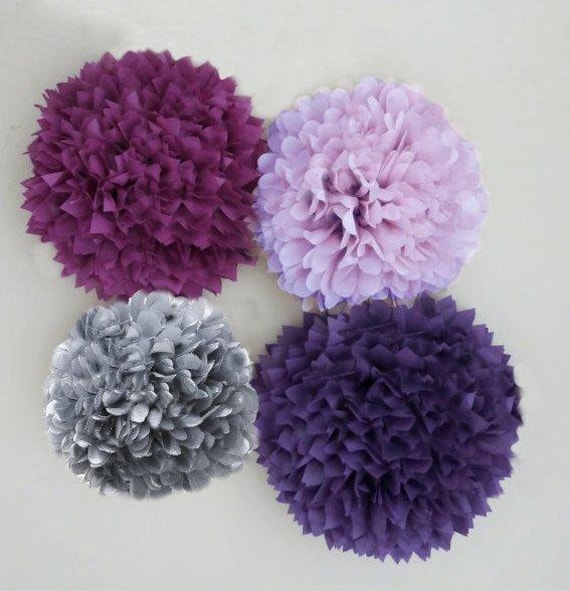 Purple, Lilac, Plum, and Grey Tissue Paper Pom Poms, tissue paper pom pom flower, Weddings, shower, Birthday,Party Decorations, Pastel