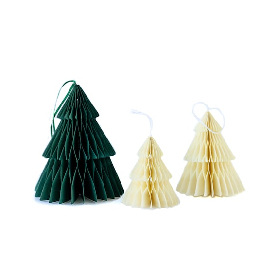 Christmas tree honeycomb paper decor, 3 sustainable Christmas trees, paper Christmas tree, table decor, hanging tree decor, Nordic home
