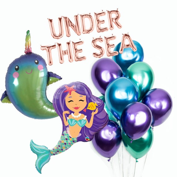 Mermaid Party Under the Sea Party, Chrome Balloon, Blue Purple Mint, Mermaid Birthday Balloons, Mermaid  Party Decorations Balloons, Narwal