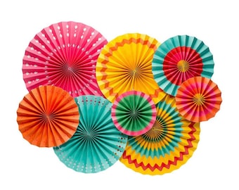 Decoraciones de abanicos para fiestas mexicanas, pancartas para fiestas, decoraciones para el Cinco de Mayo, decoración para fiestas de tacos, flores de papel, despedidas de soltera