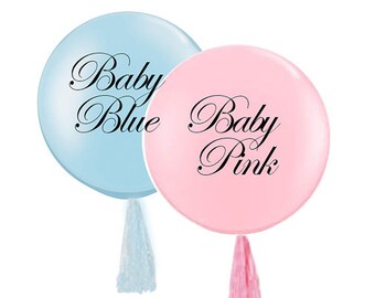 Baby Shower Balloons and Gender Reveal Balloons, Set of 2 - 36" Round Latex Balloons, Baby Pink and Baby Blue with optional Tassel