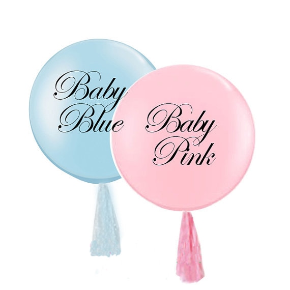 Baby Shower Balloons and Gender Reveal Balloons, Set of 2 - 36" Round Latex Balloons, Baby Pink and Baby Blue with optional Tassel