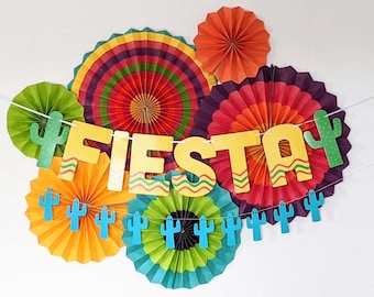 Fiesta Banner Decorations, Cactus Party, Cinco De Mayo Decorations, Paper Fans, Taco bout a Party decor, Final Fiesta Bachelorette Party