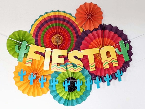 Fiesta Banner Decorations, Cactus Party, Cinco De Mayo Decorations, Paper Fans, Taco bout a Party decor, Final Fiesta Bachelorette Party