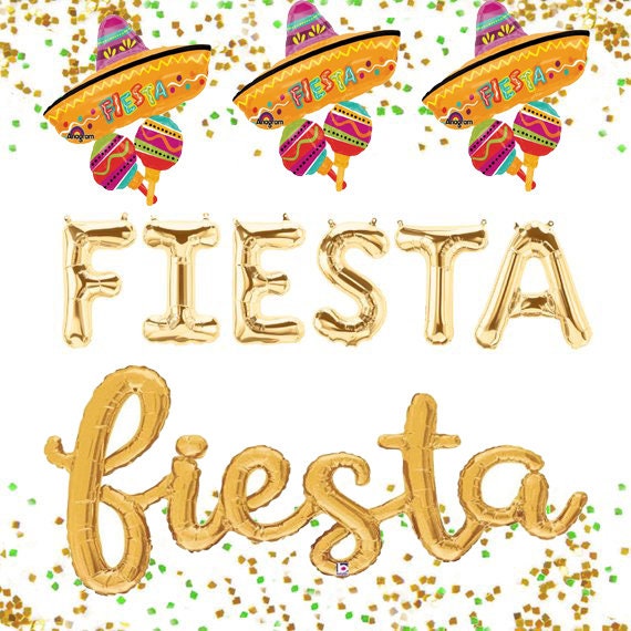 Fiesta Balloon Gold Cursive Script, Cinco De Mayo Decorations, Final Fiesta, Bridal Shower, Bachelorette, Cactus, Taco Bout a Party decor