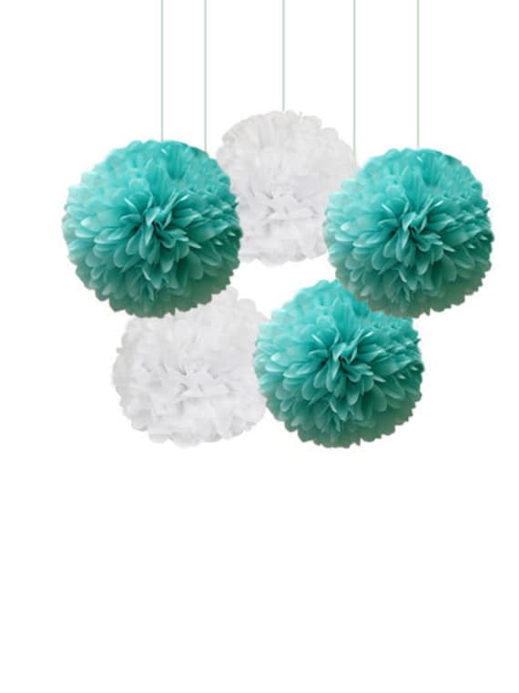 Turquoise Tissue Paper Pom Poms Purple Set for a Birthday, Wedding Decor or Shower, Pom Pom flower white, Purple Tiffany Stone