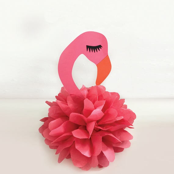 Flamingo Pom Birthday Party Centerpiece, Hanging Decoration or Cake Topper, hot summer decor, flamazing pool party, Outdoor Luau BBQ